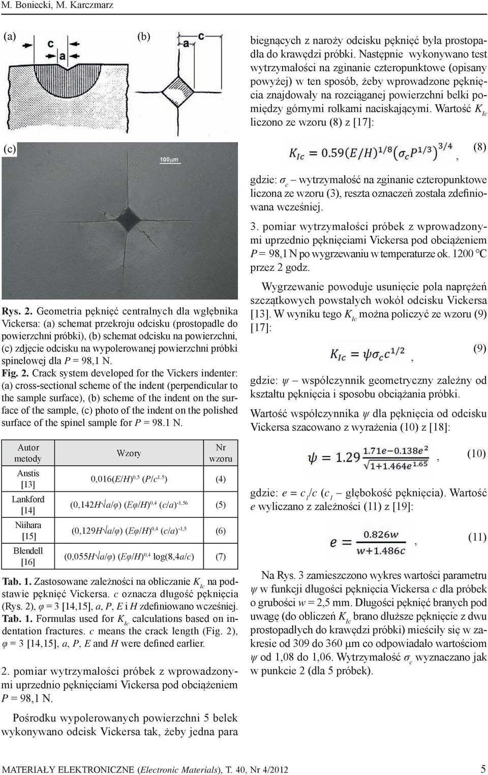 naciskającymi. Wartość K Ic liczono ze wzoru (8) z [17]: (c), (8) Rys. 2.