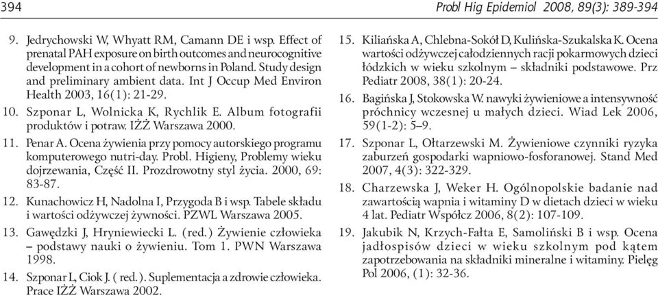 Int J Occup Med Environ Health 3, 16(1): 21-29. 1. Szponar L, Wolnicka K, Rychlik E. Album fotografii produktów i potraw. IŻŻ Warszawa. 11. Penar A.