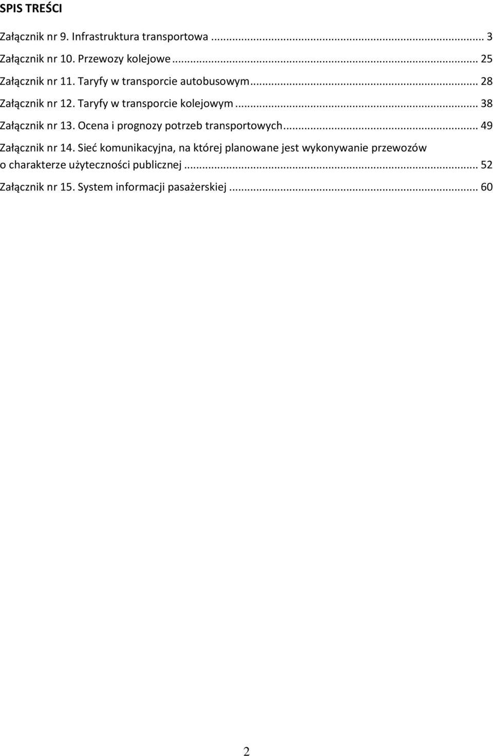 .. 38 Załącznik nr 13. Ocena i prognozy potrzeb transportowych... 49 Załącznik nr 14.