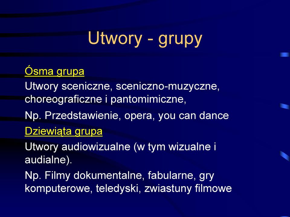 Przedstawienie, opera, you can dance Dziewiąta grupa Utwory