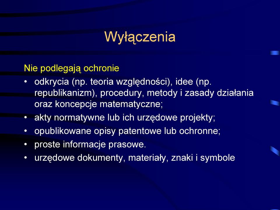 matematyczne; akty normatywne lub ich urzędowe projekty; opublikowane opisy