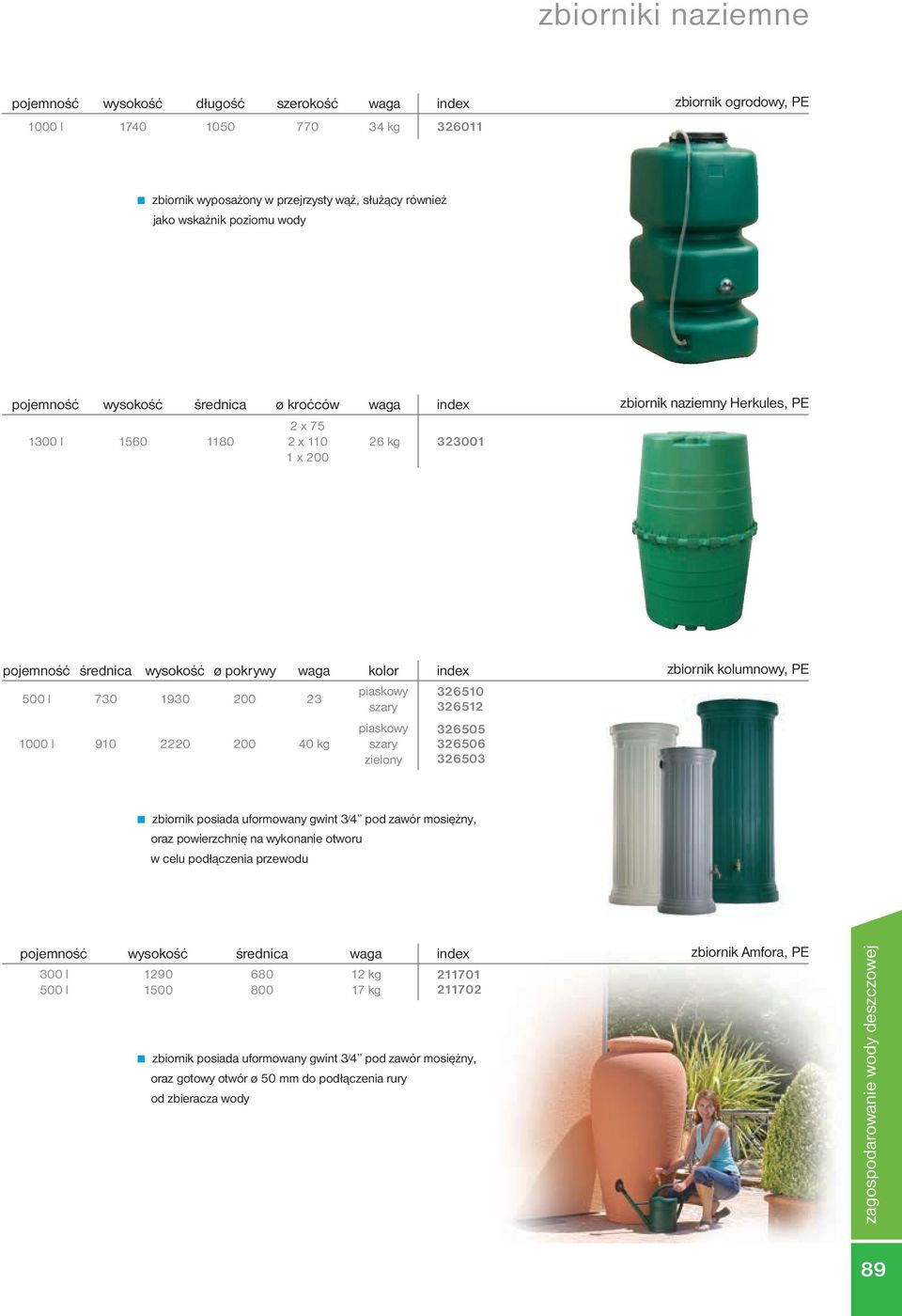 1000 l 910 2220 200 40 kg piaskowy szary piaskowy szary zielony 326510 326512 326505 326506 326503 zbiornik kolumnowy, PE zbiornik posiada uformowany gwint 3 4 pod zawór mosiężny, oraz powierzchnię