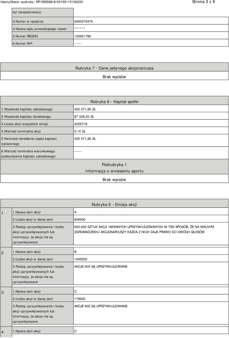 Liczba akcji wszystkich emisji 4255718 4.Wartość nominalna akcji 5.Kwotowe określenie części kapitału wpłaconego 6.