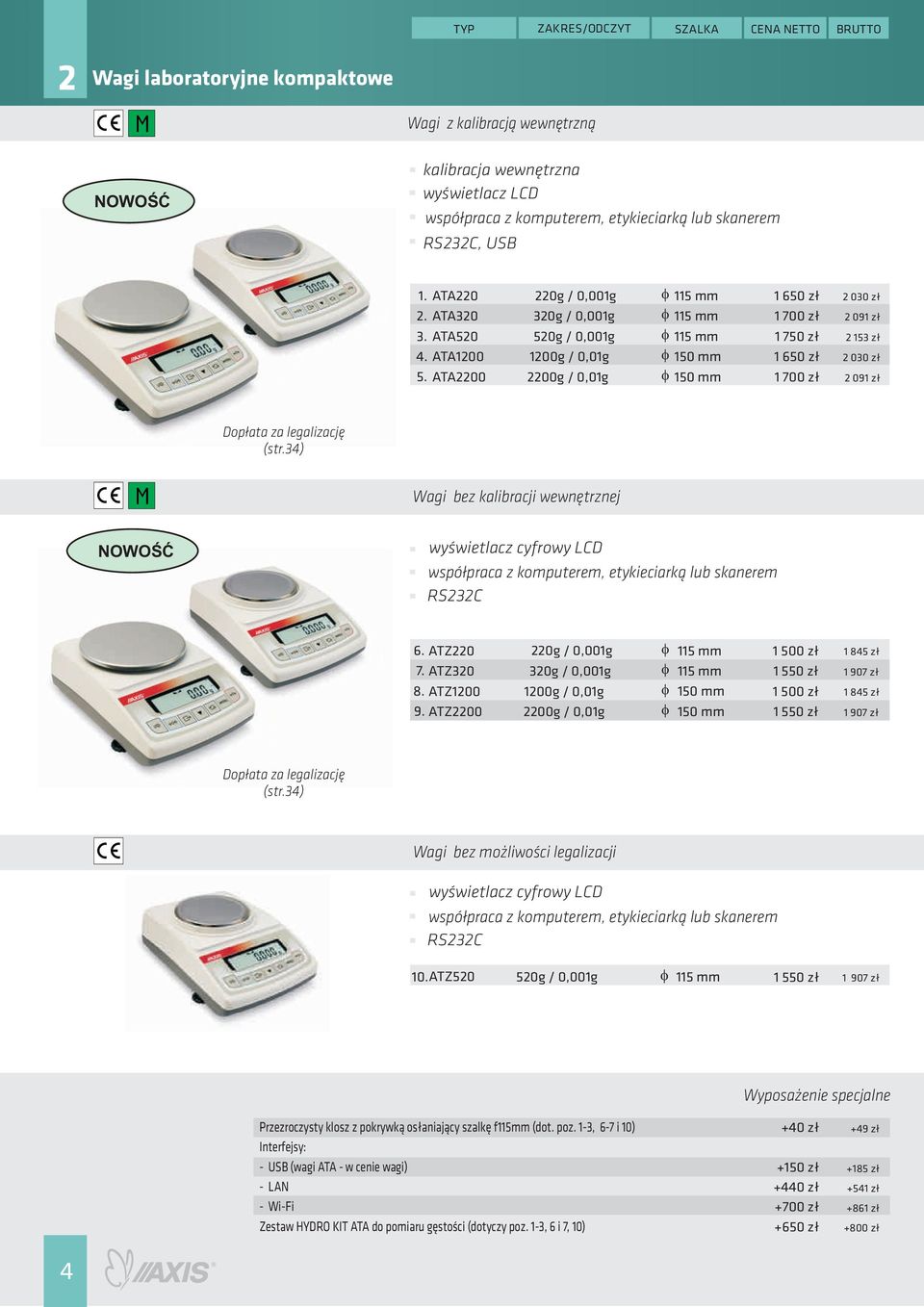 Dp³ata za legalizacjê Wagi bez kalibracji wewnêtrznej NOWOŒÆ wyœwietlacz cyfrwy LCD wspó³praca z kmputerem, etykieciark¹ lub skanerem 6. ATZ220 7. ATZ320 8. ATZ1200 9.