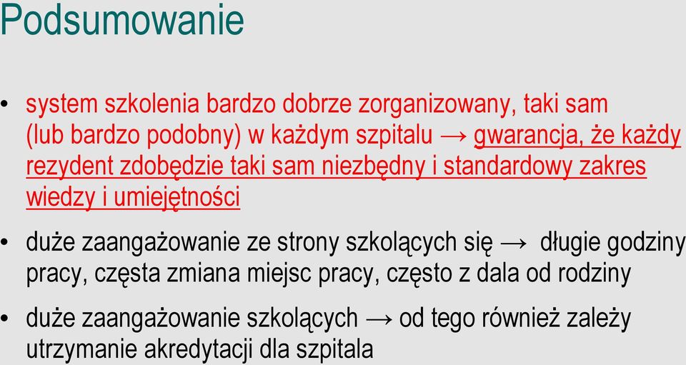 umiejętności duże zaangażowanie ze strony szkolących się długie godziny pracy, częsta zmiana miejsc