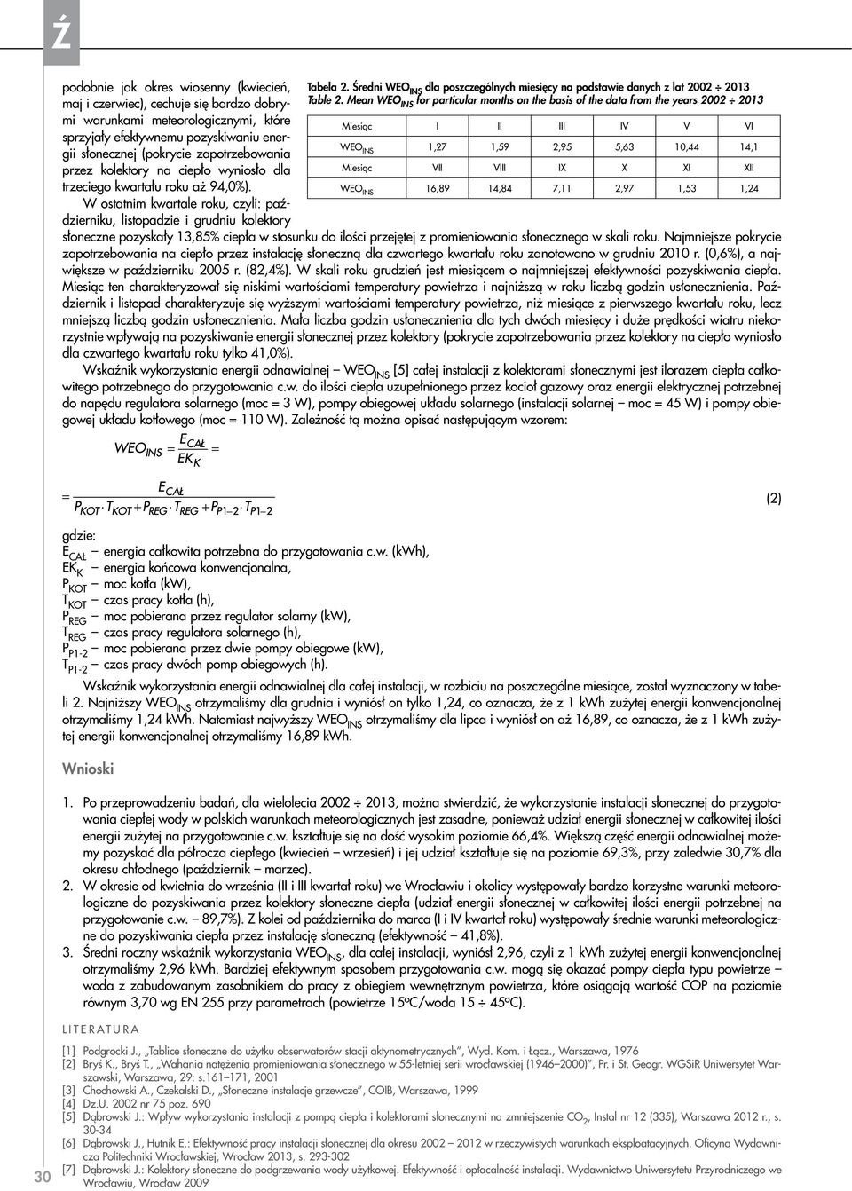 Średni WEO INS dla poszczególnych miesięcy na podstawie danych z lat 2002 2013 Table 2.