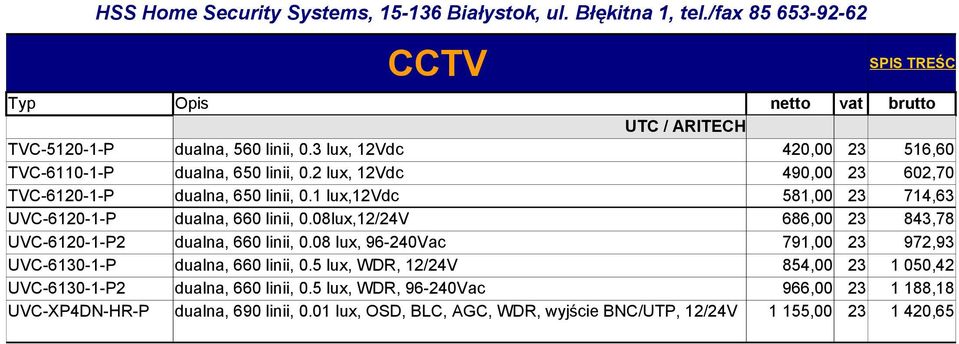 08lux,12/24V 686,00 843,78 UVC-6120-1-P2 dualna, 660 linii, 0.08 lux, 96-240Vac 791,00 972,93 UVC-6130-1-P dualna, 660 linii, 0.