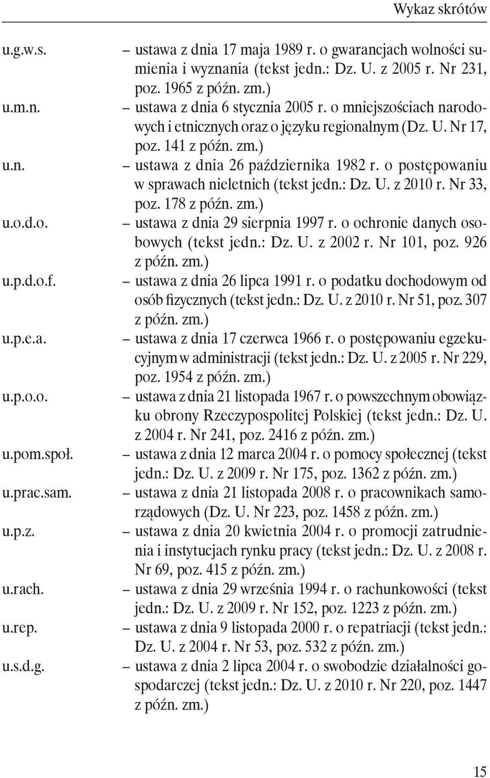 o mniejszościach narodowych i etnicznych oraz o języku regionalnym (Dz. U. Nr 17, poz. 141 z późn. zm.) ustawa z dnia 26 października 1982 r. o postępowaniu w sprawach nieletnich (tekst jedn.: Dz. U. z 2010 r.