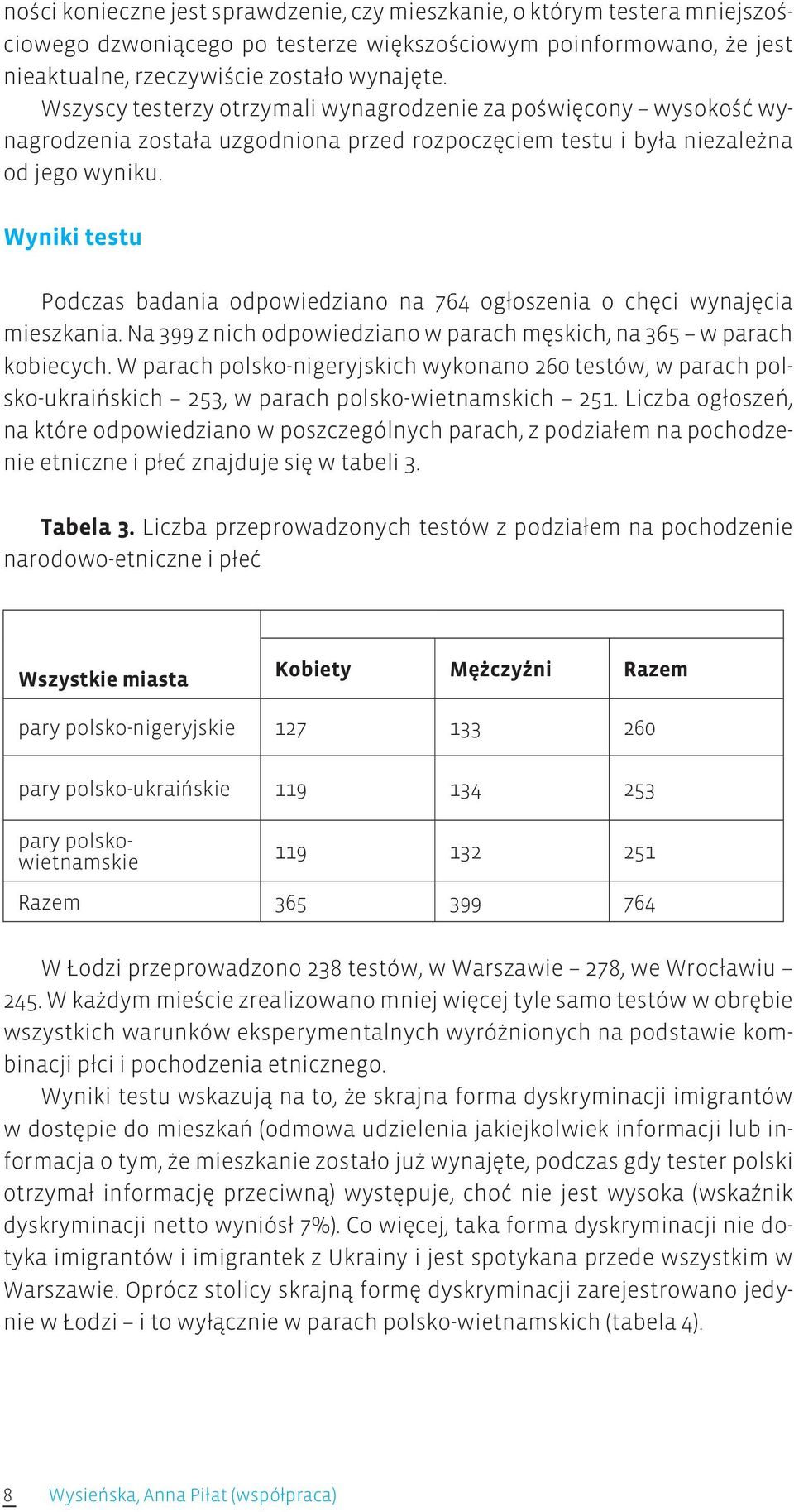 Wyniki testu Podczas badania odpowiedziano na 764 ogłoszenia o chęci wynajęcia mieszkania. Na 399 z nich odpowiedziano w parach męskich, na 365 w parach kobiecych.