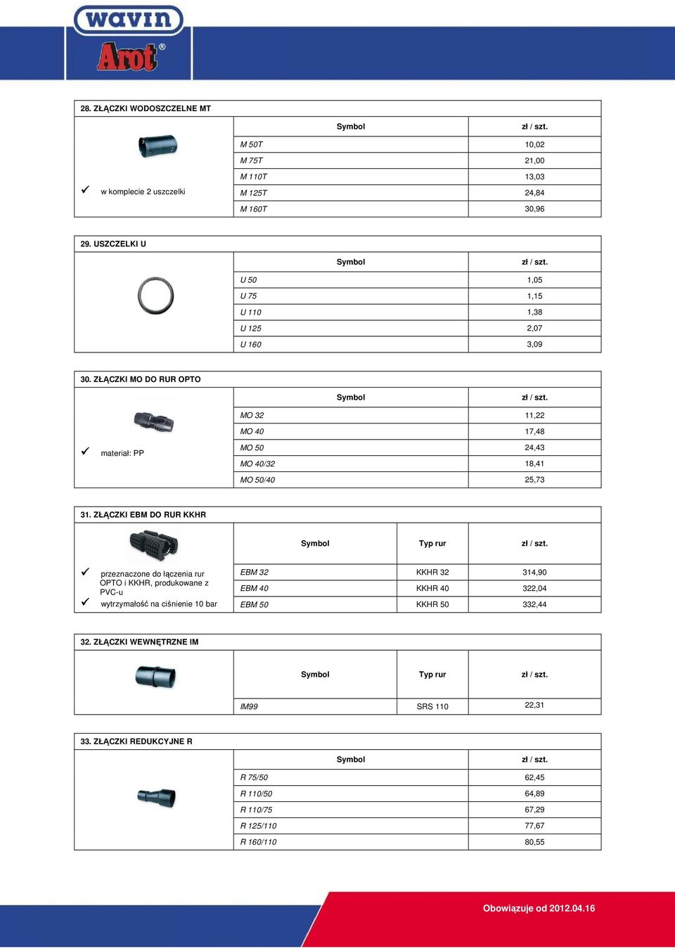 ZŁĄCZKI MO DO RUR OPTO MO 32 11,22 MO 40 17,48 materiał: PP MO 50 24,43 MO 40/32 18,41 MO 50/40 25,73 31.