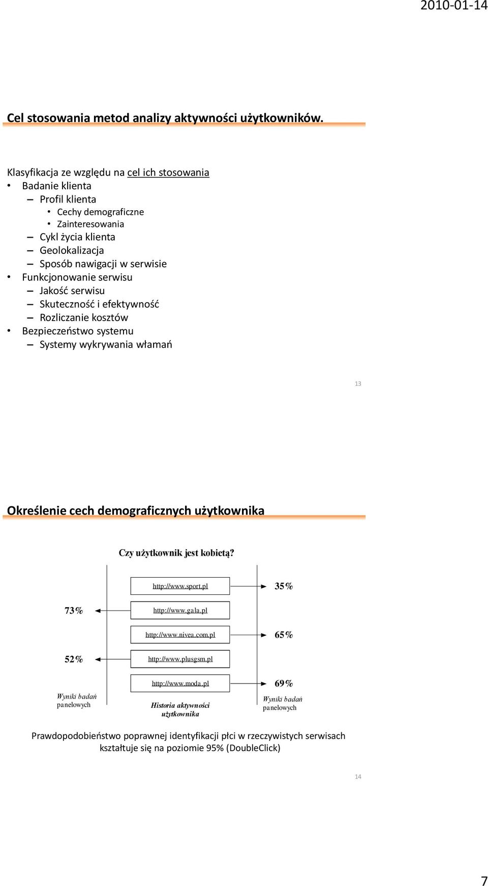 serwisu Jakośd serwisu Skutecznośd i efektywnośd Rozliczanie kosztów Bezpieczeostwo systemu Systemy wykrywania włamao 13 Określenie cech demograficznych użytkownika Czy użytkownik jest