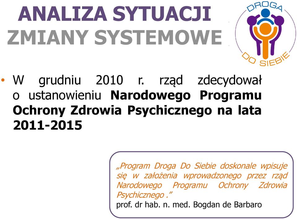 na lata 2011-2015 Program Droga Do Siebie doskonale wpisuje się w założenia