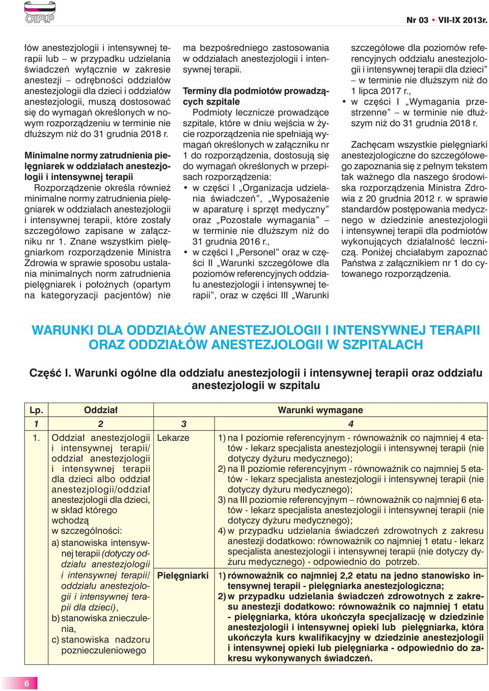 Minimalne normy zatrudnienia pielęgniarek w oddziałach anestezjologii i intensywnej terapii Rozporządzenie określa również minimalne normy zatrudnienia pielęgniarek w oddziałach anestezjologii i