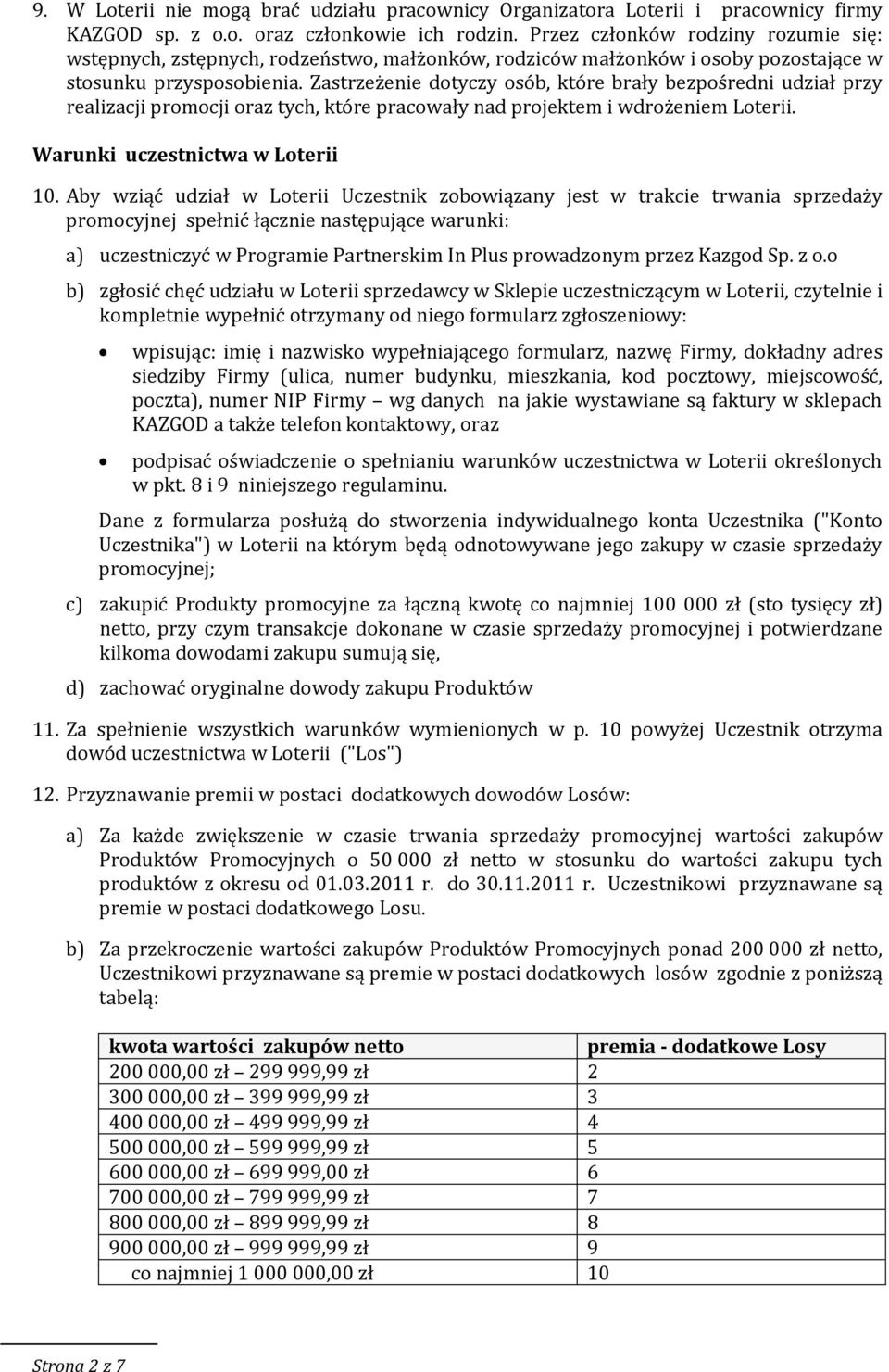 Zastrzeżenie dotyczy osób, które brały bezpośredni udział przy realizacji promocji oraz tych, które pracowały nad projektem i wdrożeniem Loterii. Warunki uczestnictwa w Loterii 10.