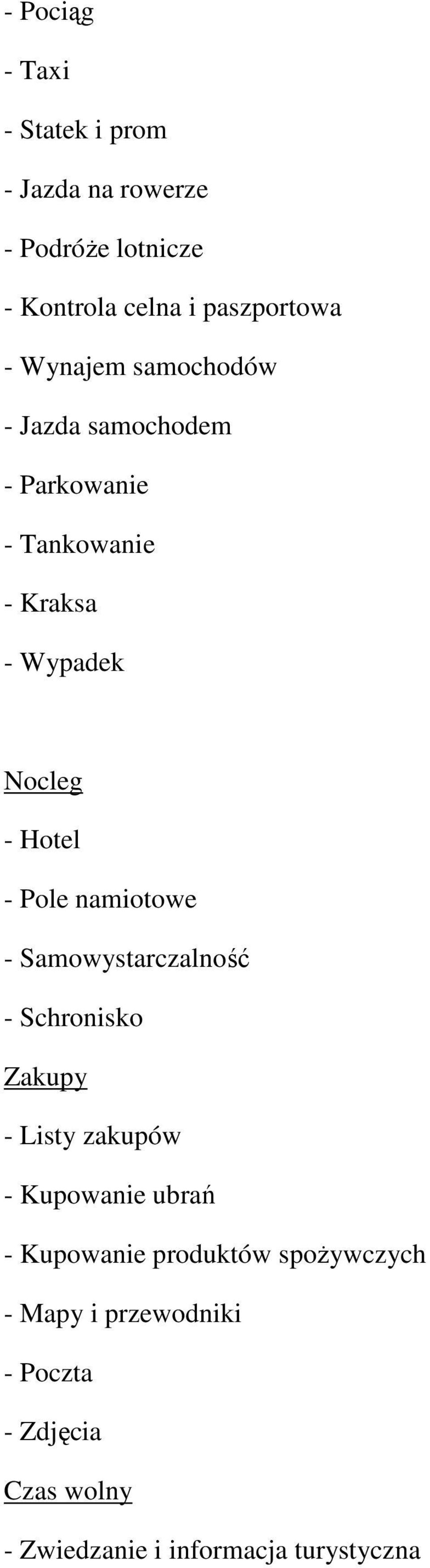 Pole namiotowe - Samowystarczalność - Schronisko Zakupy - Listy zakupów - Kupowanie ubrań - Kupowanie