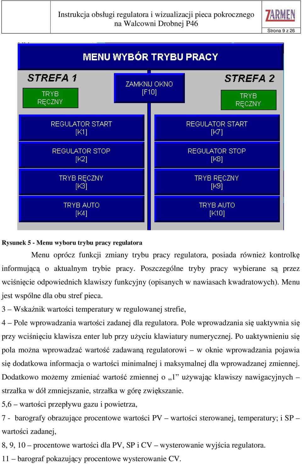 3 Wskanik wartoci temperatury w regulowanej strefie, 4 Pole wprowadzania wartoci zadanej dla regulatora.