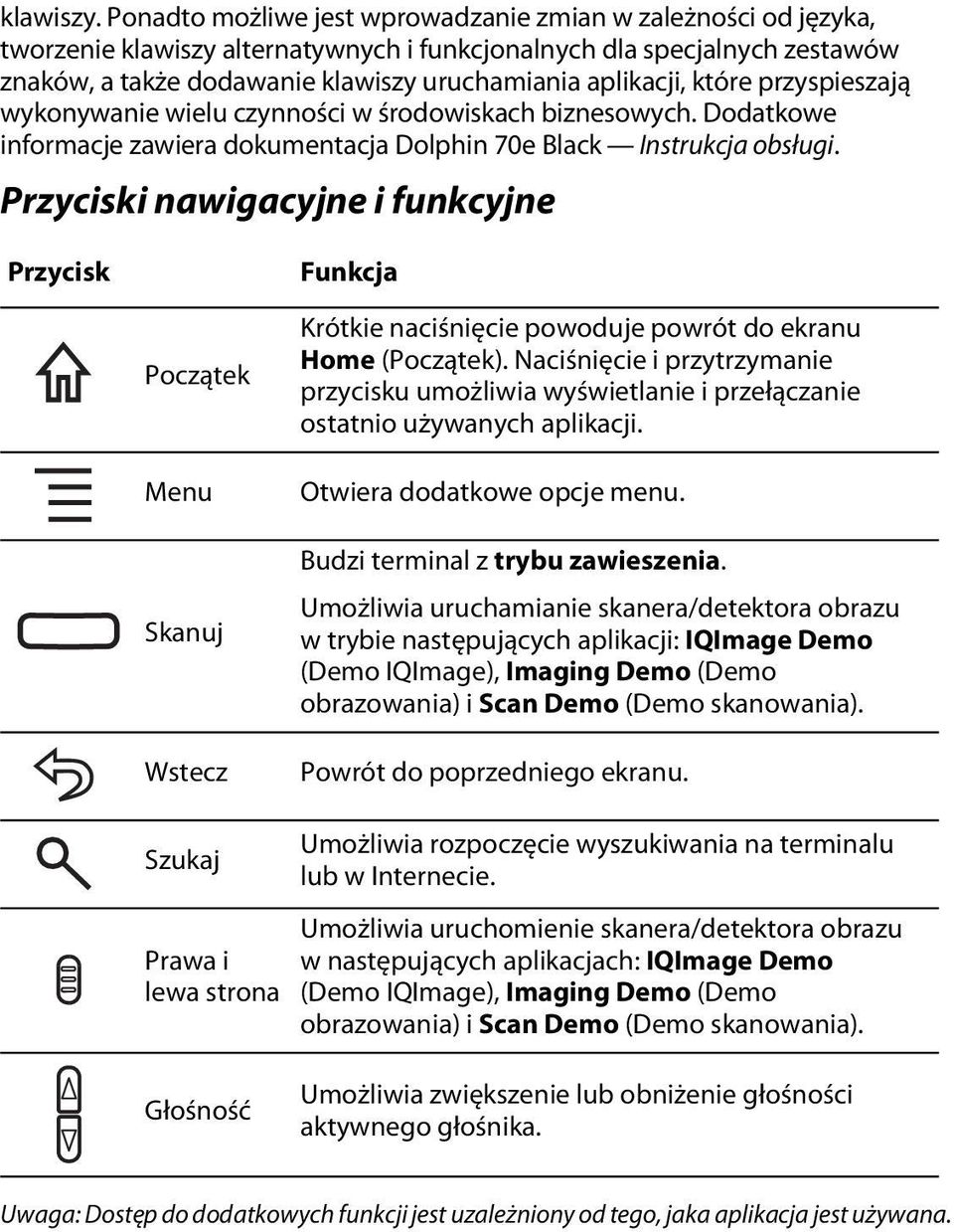 które przyspieszają wykonywanie wielu czynności w środowiskach biznesowych. Dodatkowe informacje zawiera dokumentacja Dolphin 70e Black Instrukcja obsługi.