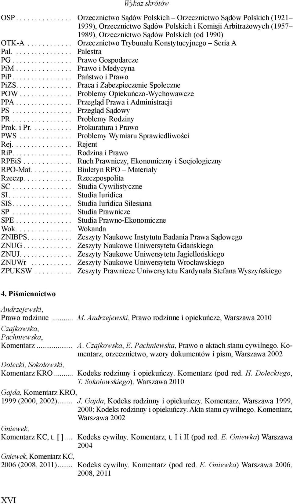 .............. Praca i Zabezpieczenie Społeczne POW.............. Problemy Opiekuńczo-Wychowawcze PPA............... Przegląd Prawa i Administracji PS................ Przegląd Sądowy PR.