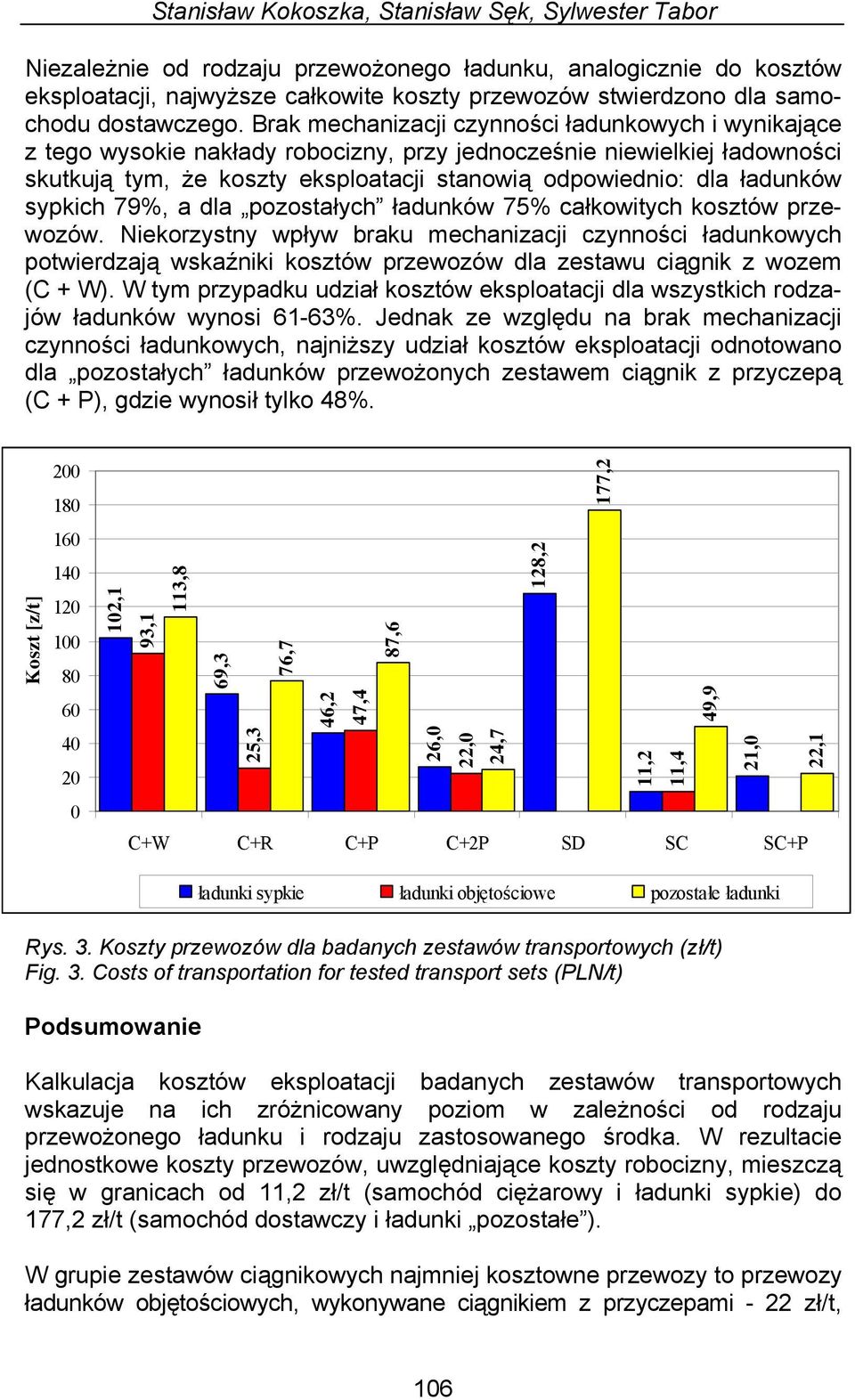 Brak mechanizacji czynności ładunkowych i wynikające z tego wysokie nakłady robocizny, przy jednocześnie niewielkiej ładowności skutkują tym, że koszty eksploatacji stanowią odpowiednio: dla ładunków