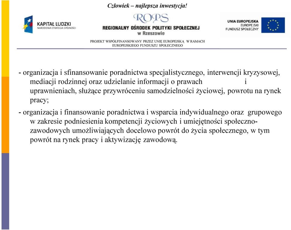 finansowanie poradnictwa i wsparcia indywidualnego oraz grupowego w zakresie podniesienia kompetencji życiowych i