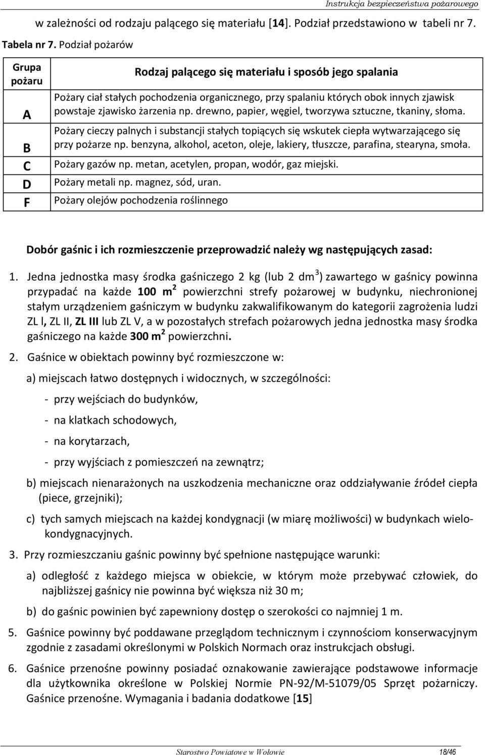 żarzenia np. drewno, papier, węgiel, tworzywa sztuczne, tkaniny, słoma. Pożary cieczy palnych i substancji stałych topiących się wskutek ciepła wytwarzającego się przy pożarze np.