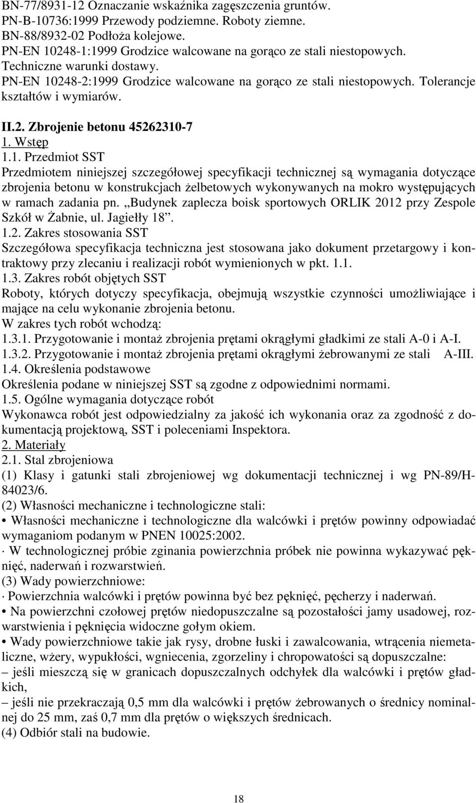 Tolerancje kształtów i wymiarów. II.2. Zbrojenie betonu 45262310