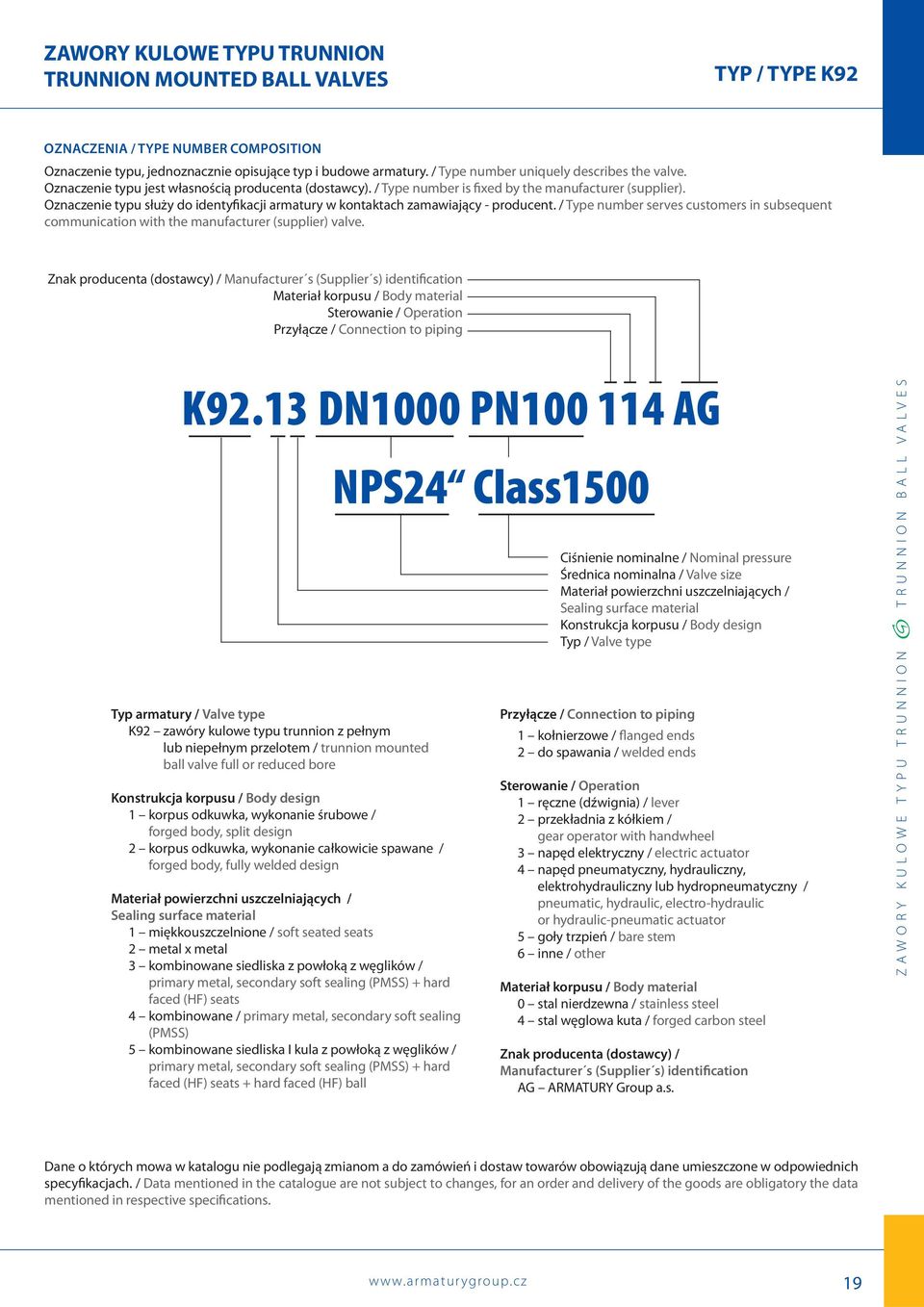 / Type number serves customers in subsequent communication with the manufacturer (supplier) valve.