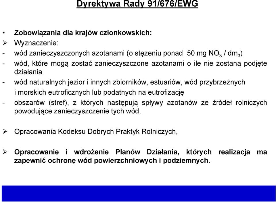 eutroficznych lub podatnych na eutrofizację - obszarów (stref), z których następują spływy azotanów ze źródeł rolniczych powodujące zanieczyszczenie tych wód,