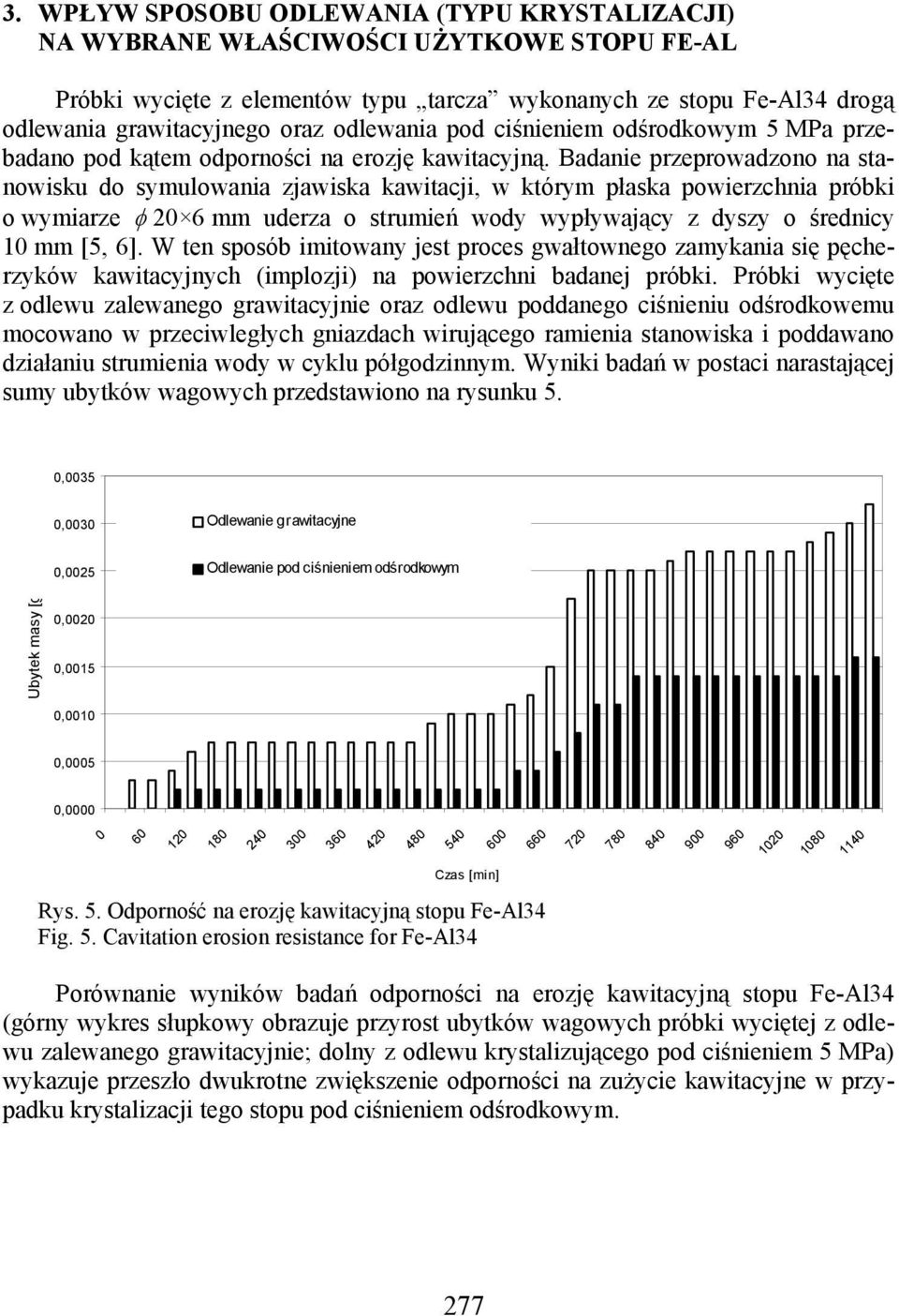 Badanie przeprowadzono na stanowisku do symulowania zjawiska kawitacji, w którym płaska powierzchnia próbki o wymiarze φ 20 6 mm uderza o strumień wody wypływający z dyszy o średnicy 10 mm [5, 6].