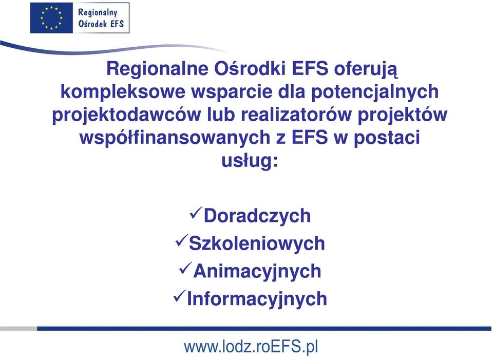 projektów współfinansowanych z EFS w postaci usług: