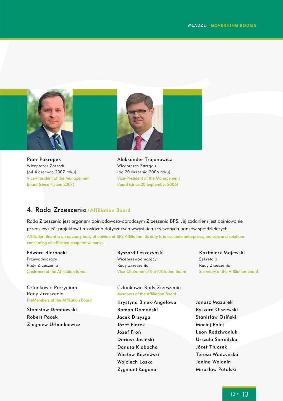 Jej zadaniem jest opiniowanie przedsięwzięć, projektów i rozwiązań dotyczących wszystkich zrzeszonych banków spółdzielczych. Affiliation Board is an advisory body of opinion of BPS Affiliation.