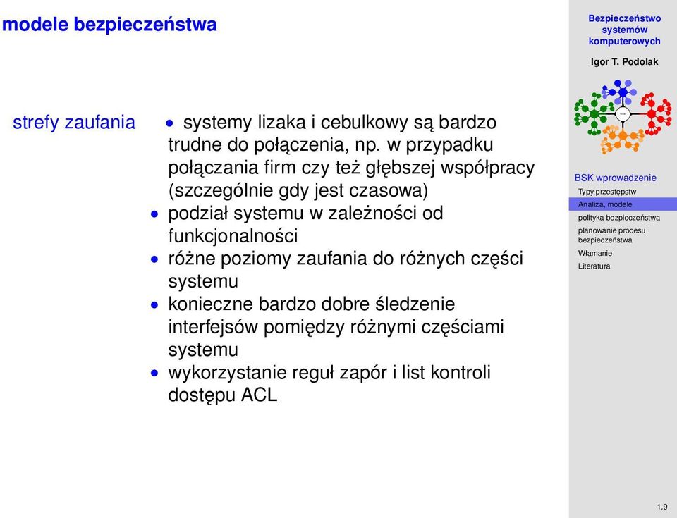 w zależności od funkcjonalności różne poziomy zaufania do różnych części systemu konieczne bardzo dobre