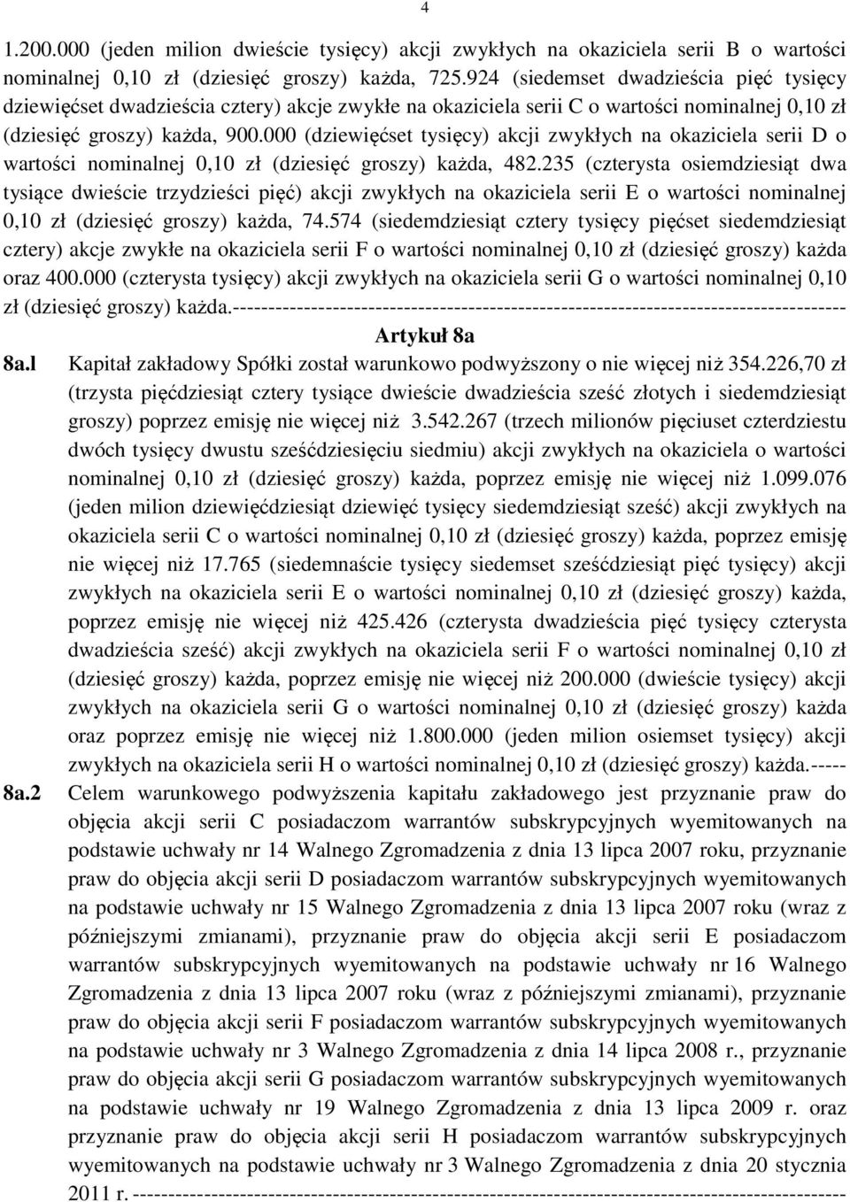000 (dziewięćset tysięcy) akcji zwykłych na okaziciela serii D o wartości nominalnej 0,10 zł (dziesięć groszy) każda, 482.