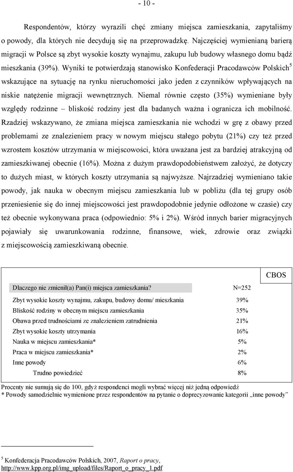 Wyniki te potwierdzają stanowisko Konfederacji Pracodawców Polskich 5 wskazujące na sytuację na rynku nieruchomości jako jeden z czynników wpływających na niskie natężenie migracji wewnętrznych.