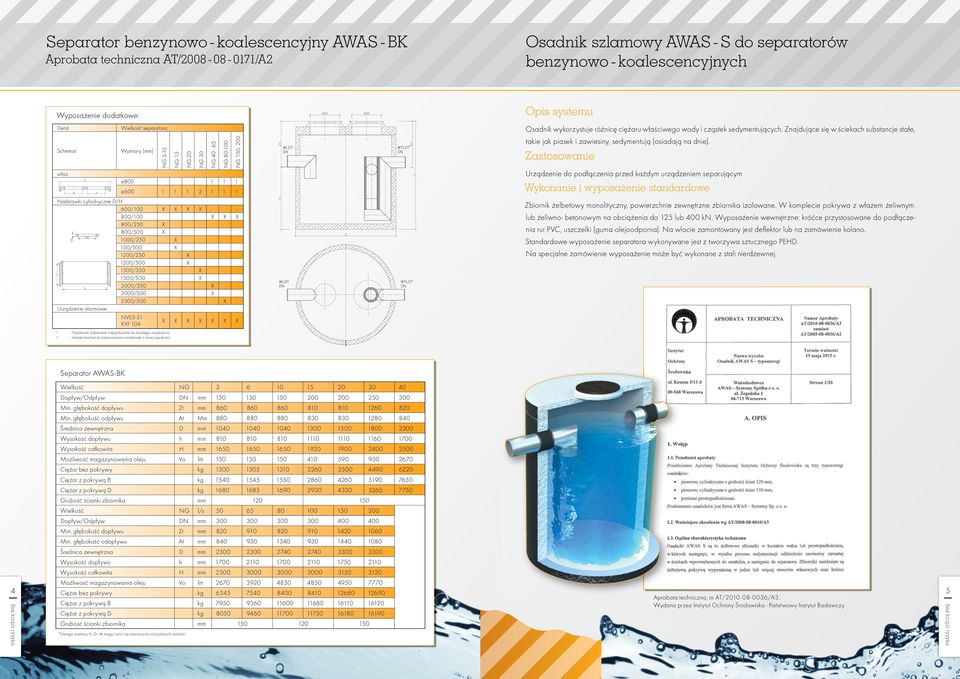 X X NG 3-10 NG 15 NG 20 NG 30 NG 40-65 NG 80-100 NG 150-200 Opis systemu Osadnik wykorzystuje różnicę ciężaru właściwego wody i cząstek sedymentujących.