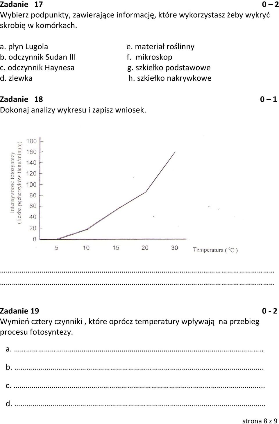 szkiełko podstawowe d. zlewka h. szkiełko nakrywkowe Zadanie 18 0 1 Dokonaj analizy wykresu i zapisz wniosek.