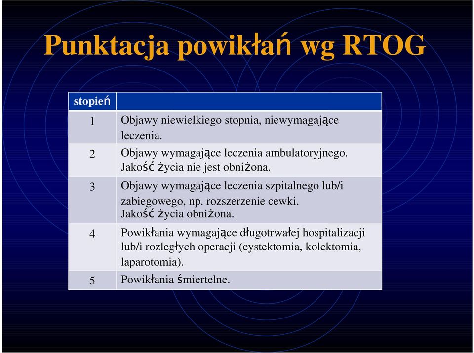 3 Objawy wymagające leczenia szpitalnego lub/i zabiegowego, np. rozszerzenie cewki.