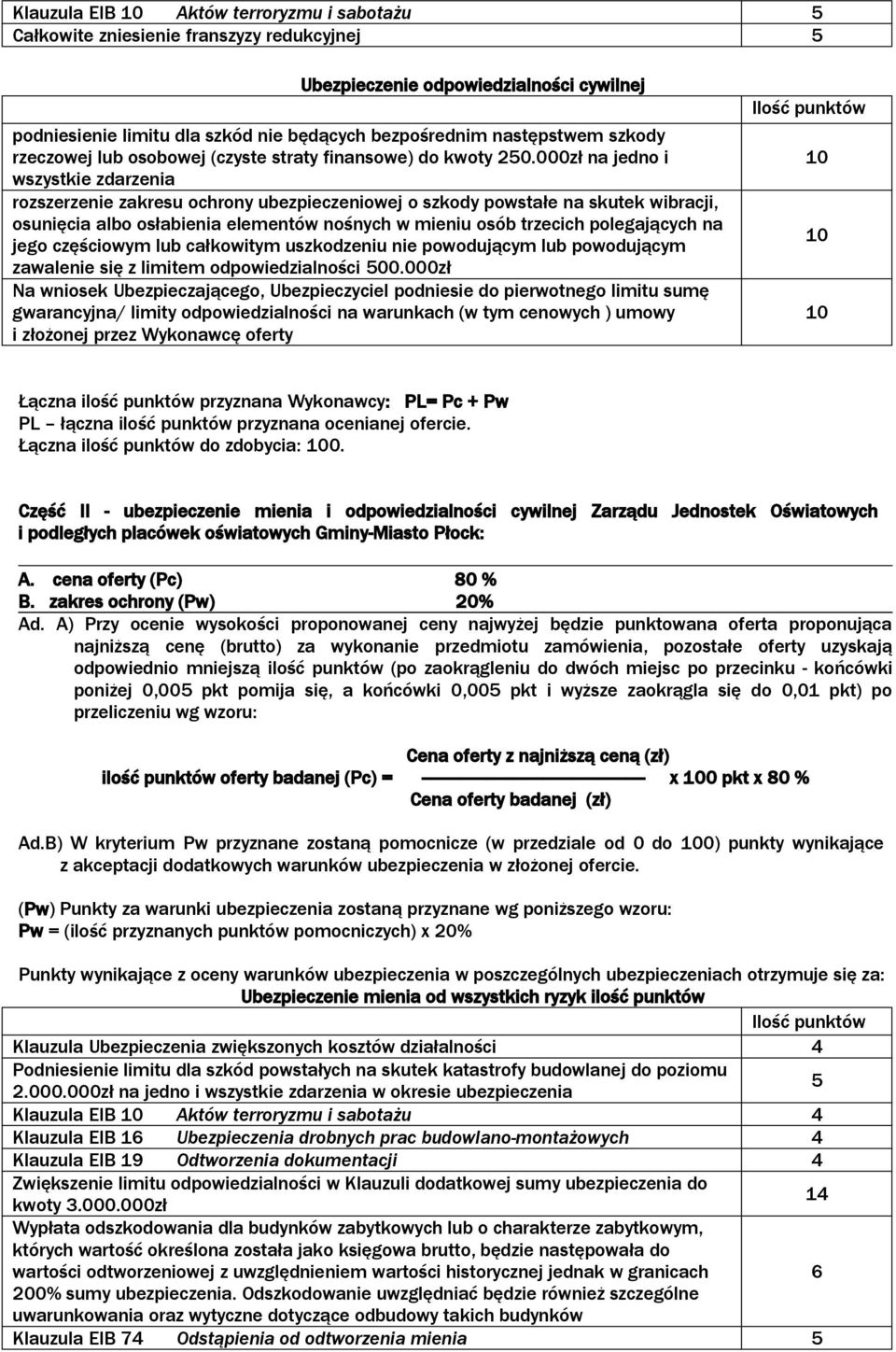 000zł na jedno i wszystkie zdarzenia rozszerzenie zakresu ochrony ubezpieczeniowej o szkody powstałe na skutek wibracji, osunięcia albo osłabienia elementów nośnych w mieniu osób trzecich