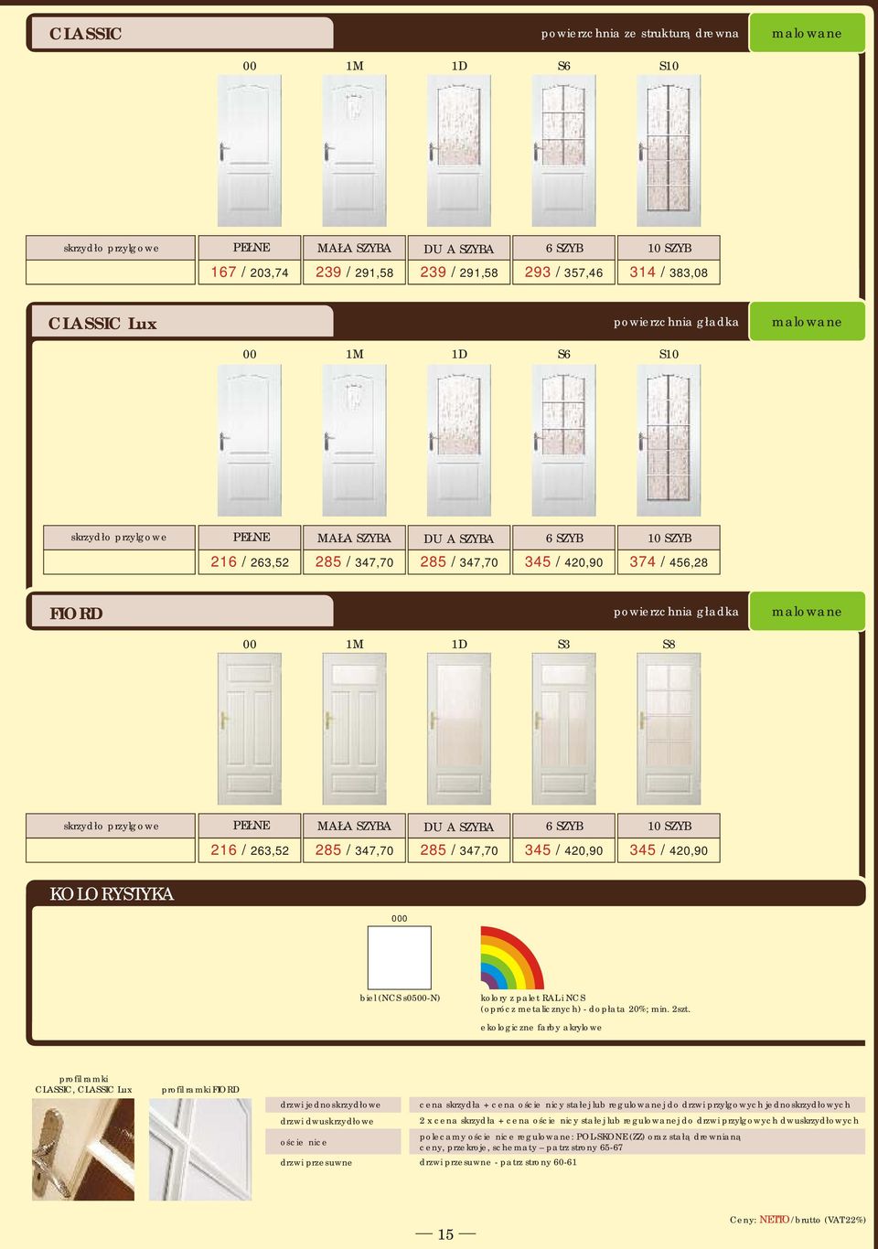 1D S3 S8 przylgowe MAŁA SZYBA DUŻA SZYBA 6 SZYB 10 SZYB 216 / 263,52 285 / 347,70 285 / 347,70 345 / 420,90 345 / 420,90 KOLORYSTYKA 000 biel (NCS s0500-n) kolory z palet RAL i NCS (oprócz