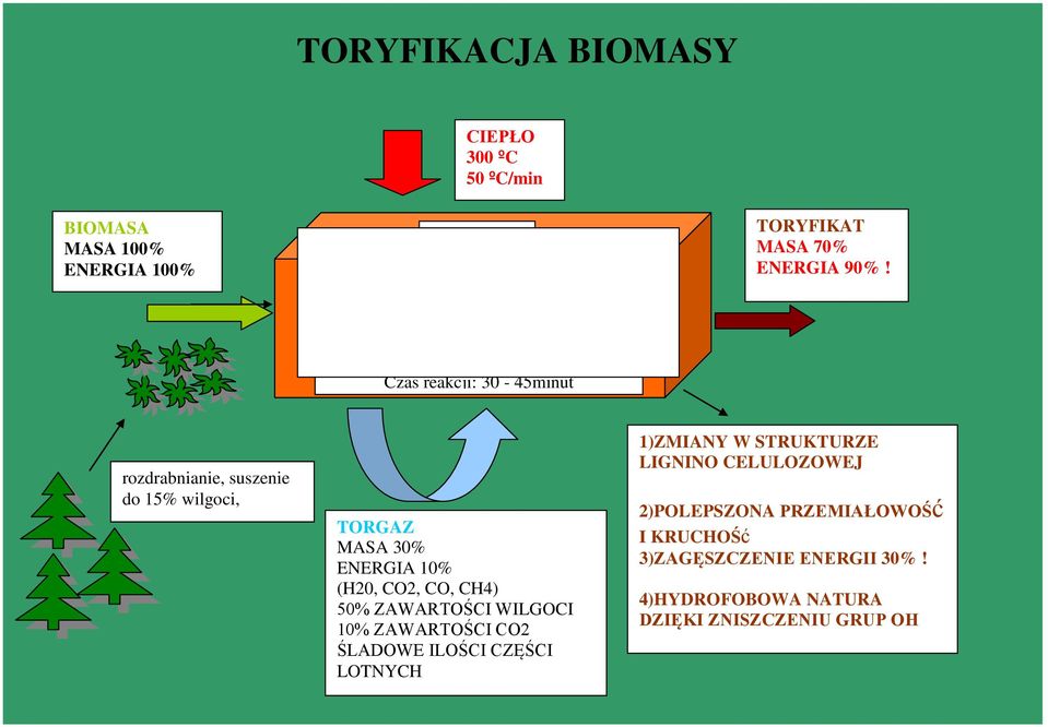 rozdrabnianie, suszenie do 15% wilgoci, TORGAZ MASA 30% ENERGIA 10% (H20, CO2, CO, CH4) LGOCI LOTNYCH 1)ZMIANY W