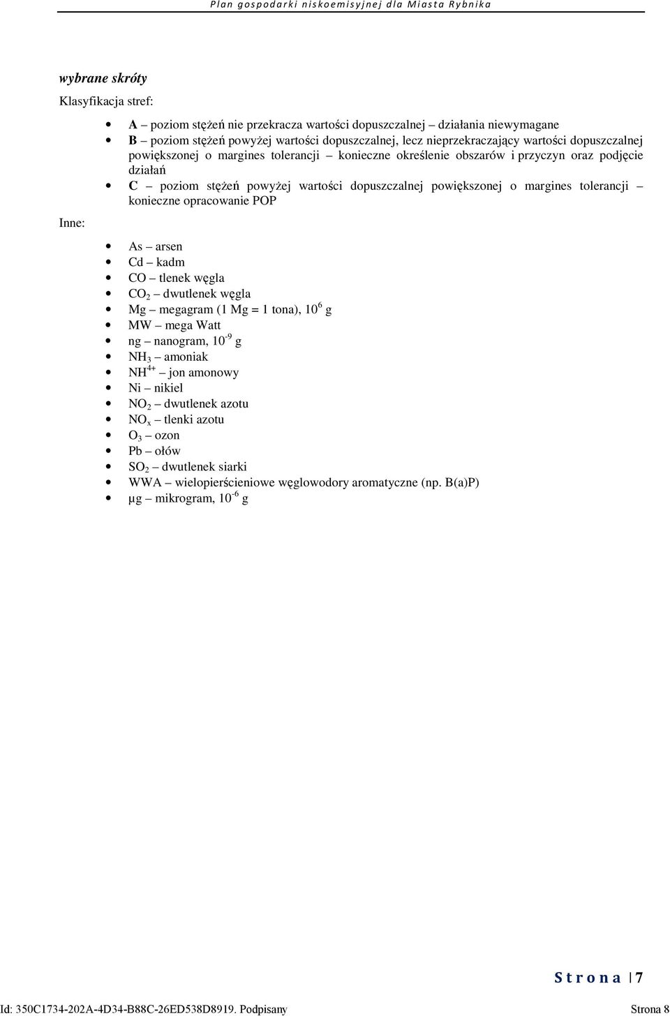 konieczne opracowanie POP As arsen Cd kadm CO tlenek węgla CO 2 dwutlenek węgla Mg megagram (1 Mg = 1 tona), 10 6 g MW mega Watt ng nanogram, 10-9 g NH 3 amoniak NH 4+ jon amonowy Ni nikiel NO 2