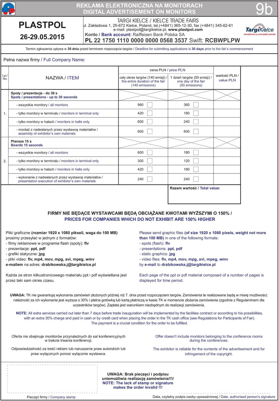 30 days prior to the fair s commencement 9b cena / price Lp./ No.