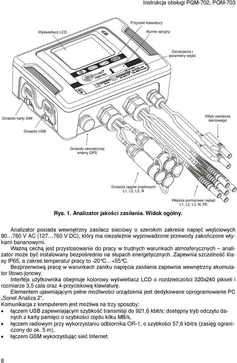 Ważną cechą jest przystosowanie do pracy w trudnych warunkach atmosferycznych analizator może być instalowany bezpośrednio na słupach energetycznych.