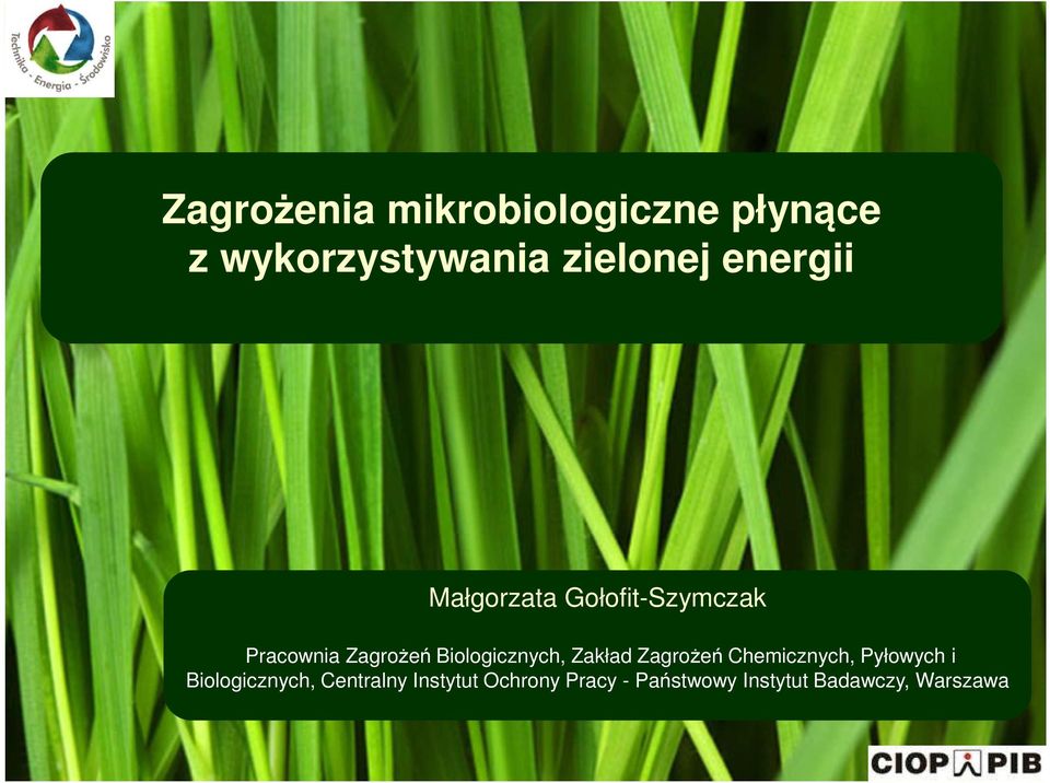 Biologicznych, Zakład Zagrożeń Chemicznych, Pyłowych i