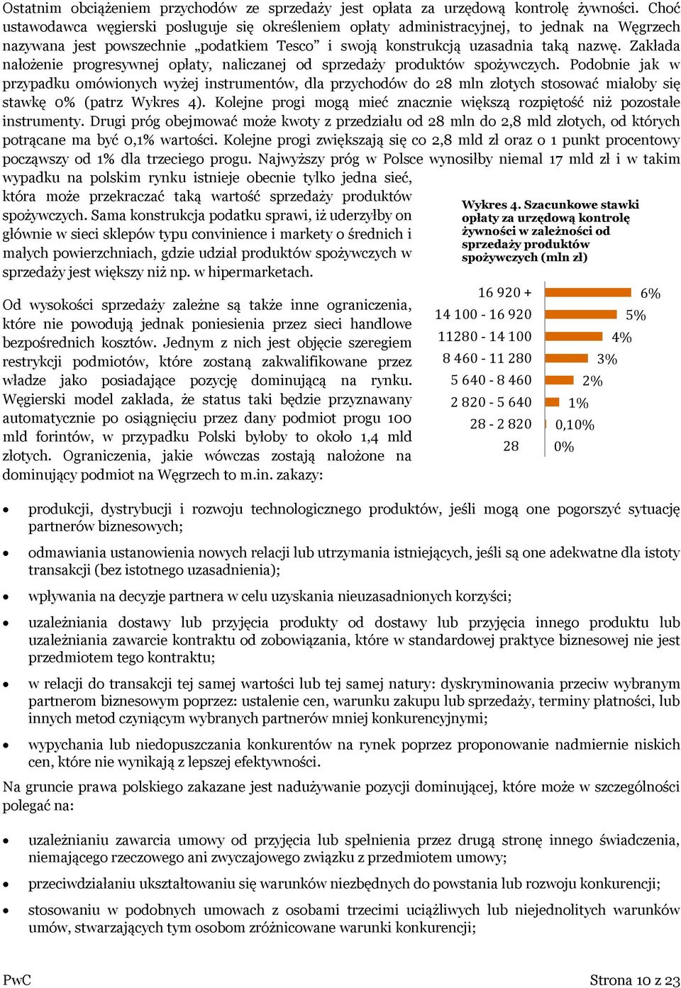 Zakłada nałożenie progresywnej opłaty, naliczanej od sprzedaży produktów spożywczych.