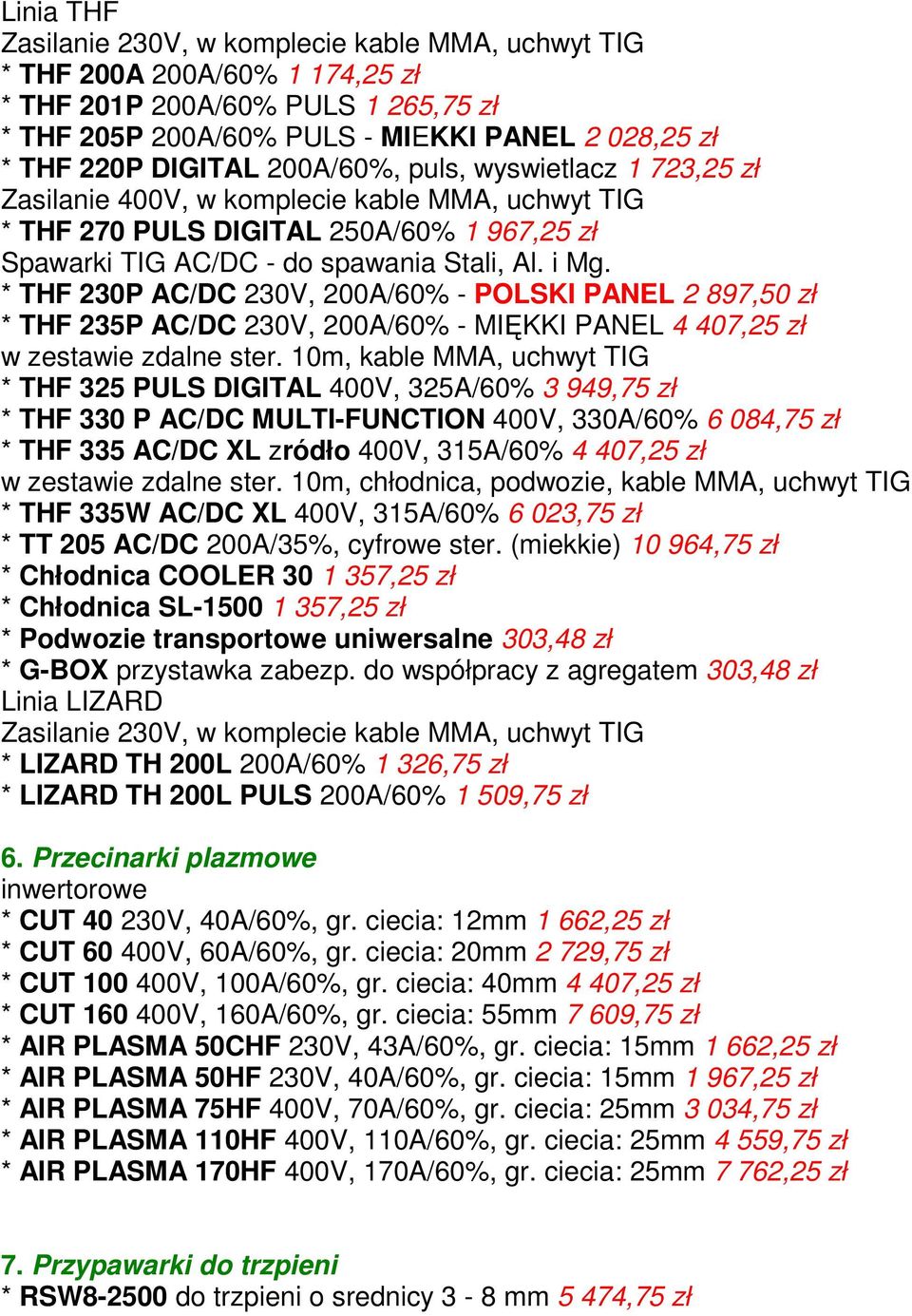 * THF 230P AC/DC 230V, 200A/60% - POLSKI PANEL 2 897,50 zł * THF 235P AC/DC 230V, 200A/60% - MIĘKKI PANEL 4 407,25 zł w zestawie zdalne ster.