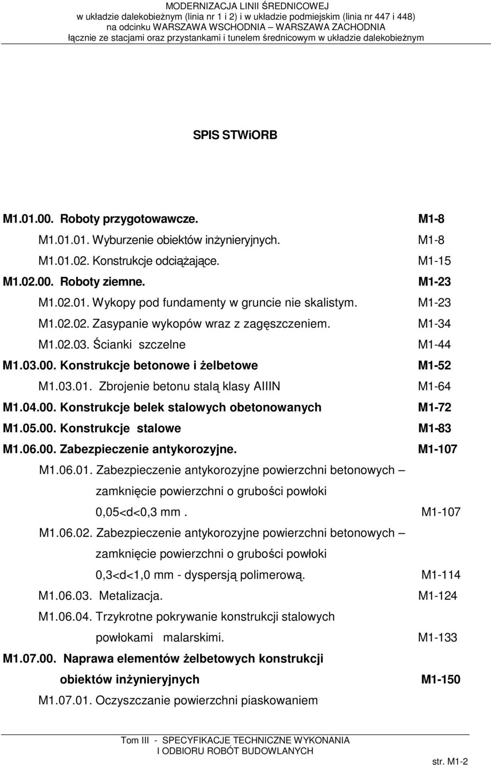 04.00. Konstrukcje belek stalowych obetonowanych M1-72 M1.05.00. Konstrukcje stalowe M1-83 M1.06.00. Zabezpieczenie antykorozyjne. M1-107 M1.06.01.