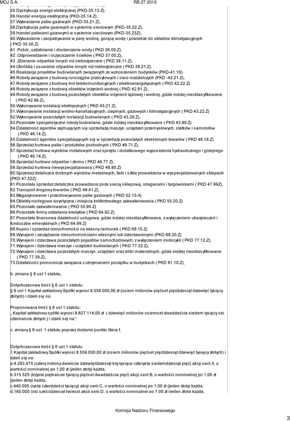 Wytwarzanie i zaopatrywanie w parę wodną, gorącą wodę i powietrze do układów klimatyzacyjnych ( PKD 35.30.Z) 41.Pobór, uzdatnianie i dostarczanie wody ( PKD 36.00.Z), 42.