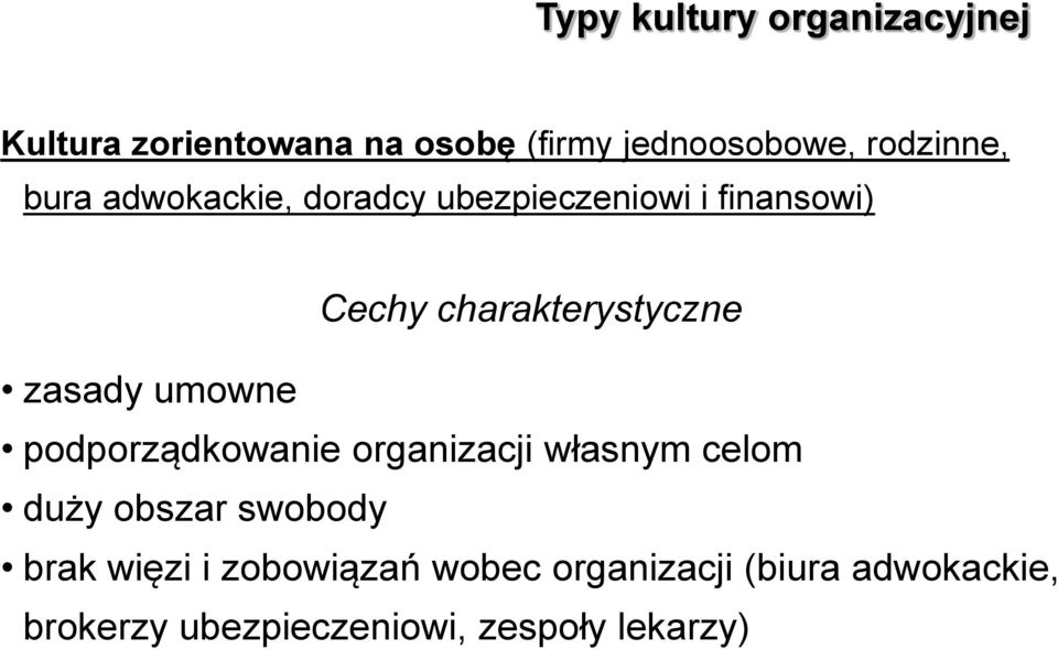 charakterystyczne zasady umowne podporządkowanie organizacji własnym celom duży obszar