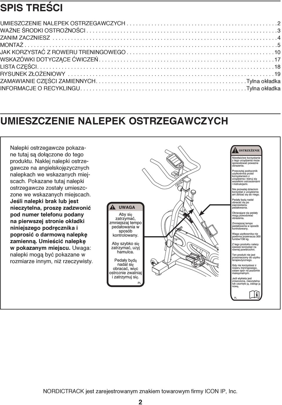 ...............................................10 WSKAZÓWKI DOTYCZĄCE ĆWICZEŃ......................................................... 17 LISTA CZĘŚCI............................................................................. 18 RYSUNEK ZŁOŻENIOWY.